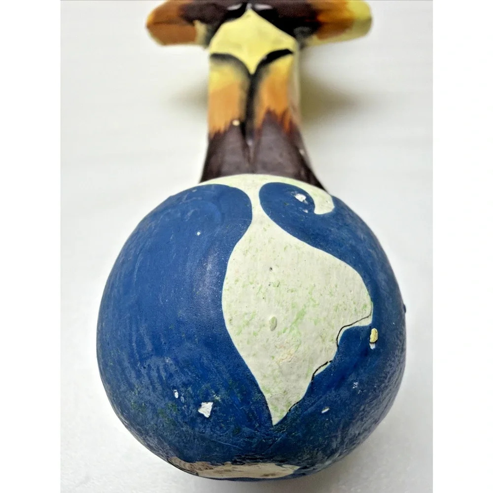 Folk Art Namaste Zen Cat Ornament Standing World Ball Plaster Hand Painted Read